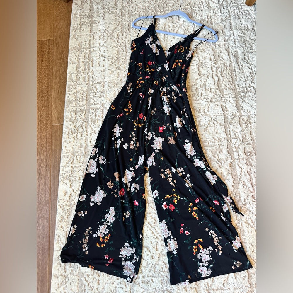 Kaileigh Rica Knit Crop Jumpsuit. Black Floral.